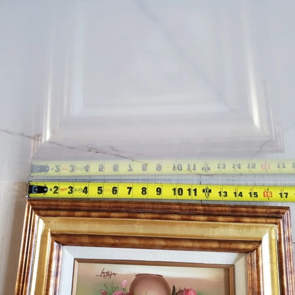 Vintage Original Oil Painting Signed Floral Still‎ Life Double Gold Framed 15x17